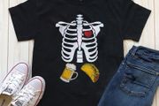 Funny skeleton with beer and tacos t-shirt