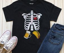 Funny skeleton with beer and tacos t-shirt