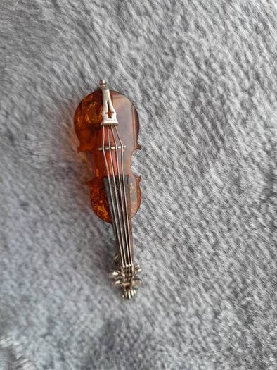 solid silver and amber, violin brooch