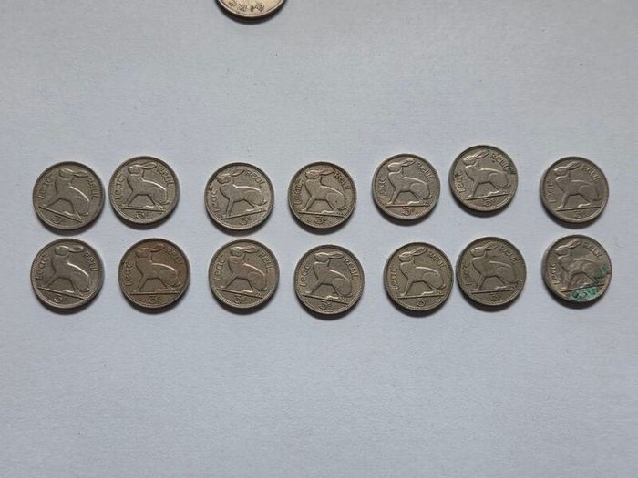 14 Irish three pence coins
