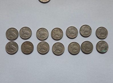 14 Irish three pence coins