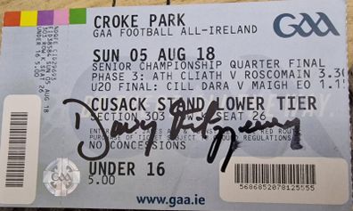 Davy Fitzgerald signed gaa ticket.