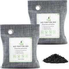 2 Pack Bamboo Charcoal Air Purifying Bags, Activated Charcoal Bags Removes Odors and Moisture, Odor Eliminator for Home, Car, Pets, Bathroom, Basement
