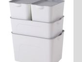 White Plastic Storage Boxes Containers Bins with Gray Lids 4Pcs