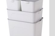 White Plastic Storage Boxes Containers Bins with Gray Lids 4Pcs