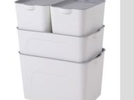 main image for ad White Plastic Storage Boxes Containers Bins with Gray Lids 4Pcs