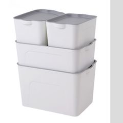 White Plastic Storage Boxes Containers Bins with Gray Lids 4Pcs