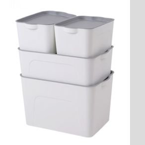 White Plastic Storage Boxes Containers Bins with Gray Lids 4Pcs