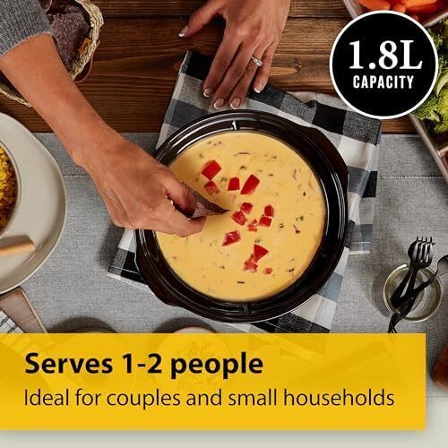 Slow Cooker | Removable Easy-Clean Ceramic Bowl | 1.8 L Small Slow Cooker (Serves 1-2 People) | Energy Efficient | Black
