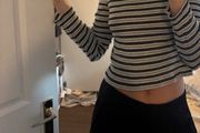 H&amp;M striped ribbed top size S grey black white long sleeve