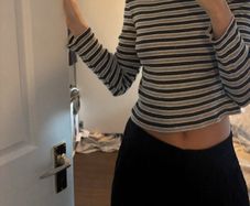 H&M striped ribbed top size S grey black white long sleeve