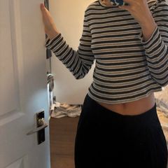 H&M striped ribbed top size S grey black white long sleeve