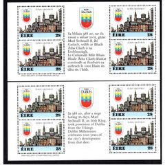1988 Ireland Dublin Millennium Commemorative Stamp Booklet Panes Mint Never Hinged (MNH). Hiberninan HP29a &b