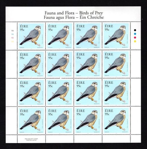 2010 Ireland Fauna & Flora: Birds of Prey Commemorative Stamps Sheetlet Plate 1A1A1A1A Mint Never Hinged (MNH)