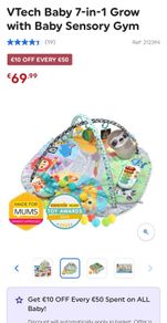 VTech Baby 7-in-1 Grow with Baby Sensory Gym Play mat