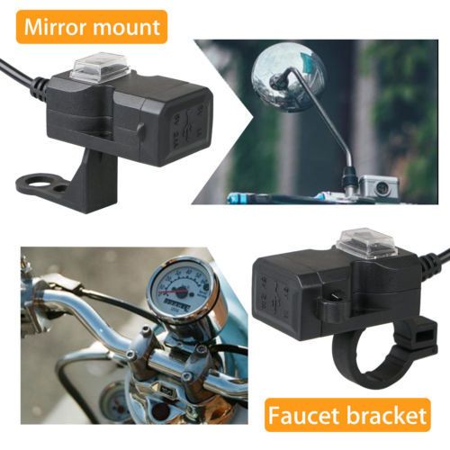 Waterproof Dual USB 12V Motorcycle Handlebar Charger Socket w/ Switch & Mount