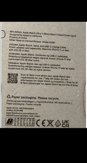 Apple Watch Ultra 3,49mm (IRISH STOCK) Black /Natural Brand New Sealed 1 year Apple Warranty RECEIPT