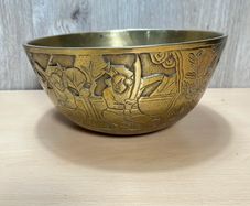 Vintage Chinese Brass Engraved Dish Bowl 24cm China c1930s Old Patina