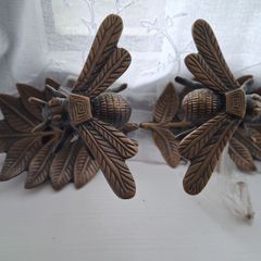 Vintage Style Brass Bee & Leaf Curtain Holdbacks Pair