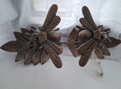 Vintage Style Brass Bee & Leaf Curtain Holdbacks Pair