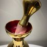 Glass Decanter. Vintage Bohemian-Style Ruby & Gilt Enamel Liqueur Decanter Image 4