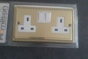 Classic Polished Brass Rope Edge Double Plug Socket from Hamilton Litestat Group with On/Off Switch x One