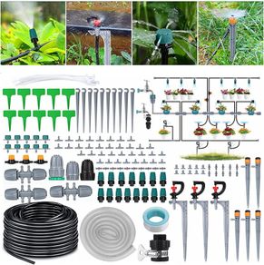 40+2m/132+6.6ft Irrigation Hose, 154Pcs Garden Irrigation System Micro Drip Irrigation Kit with 4-Types Nozzles & 4x6-Way Connector & 1/4" Tubing Valve, Auto Plant Watering Kit Misting Cooling System