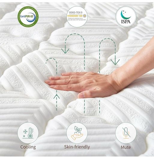 King Size Mattress 5FT, 10.2 Inch Memory Foam Pocket Sprung Hybrid