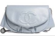 Baby blue Chanel half moon wallet on a chain