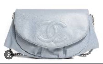 Baby blue Chanel half moon wallet on a chain