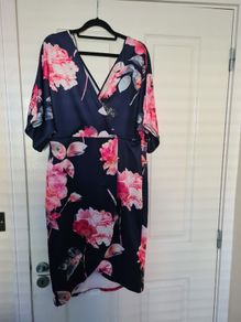 Navy & Pink Scuba Faux Wrap Dress (nwt)