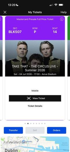 2 Seating Take That tickets
