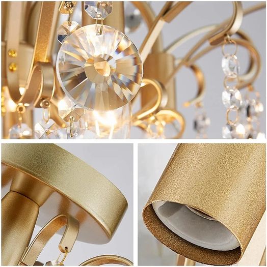 Crystal Chandelier Flushmount Ceiling Light Modern Lighting Fixture for Bedroom Hallway Bar Kitchen Bathroom, H 45 x W 50, E14 Base, Gold