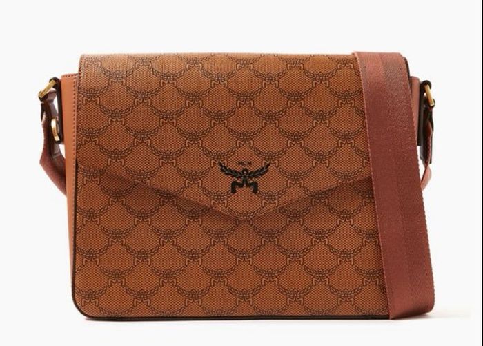 MCM Monogram messenger bag with natural nappa leather trim