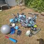 Kids' electric & ordinary bikes, balls, skooter, helmet, baseball bat, toy truck Image 2
