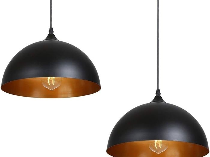 2 Pack Industrial Suspended Ceiling Pendant Light Fixtures Black Metal Vintage Lampshades for Kitchen Island Farmhouse Restaurant Loft Coffee Bar