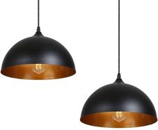 2 Pack Industrial Suspended Ceiling Pendant Light Fixtures Black Metal Vintage Lampshades for Kitchen Island Farmhouse Restaurant Loft Coffee Bar