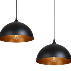 2 Pack Industrial Suspended Ceiling Pendant Light Fixtures Black Metal Vintage Lampshades for Kitchen Island Farmhouse Restaurant Loft Coffee Bar