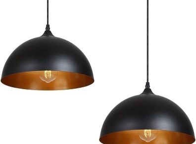 2 Pack Industrial Suspended Ceiling Pendant Light Fixtures Black Metal Vintage Lampshades for Kitchen Island Farmhouse Restaurant Loft Coffee Bar