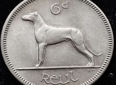 [#717] - Ireland 1968 | Irish 6p | Six Pence | Wolfhound | KM.13a | UNC