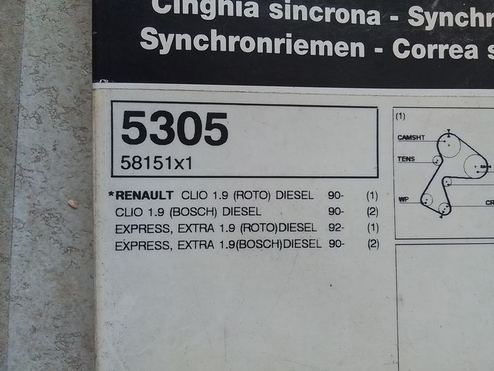 Renault Clio 1.9dsl / Extra Timing Belt.