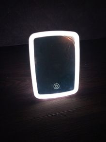 Compact LED Makeup Mirror with Touch Sensing, Featuring Three Lighting Options (Warm, White, Natural),