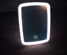 Compact LED Makeup Mirror with Touch Sensing, Featuring Three Lighting Options (Warm, White, Natural),