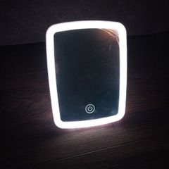 Compact LED Makeup Mirror with Touch Sensing, Featuring Three Lighting Options (Warm, White, Natural),