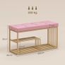 Bench and Shoe Storage, Tufted Shoe Storage Bench with Velvet Seat Cushion Gold Steel Frame for Entryway, Pink Image 6