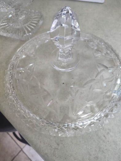 REAR  vintage GALWAY trinity knot  large Vintage Cut crystal pedestal bowl, heavy lead crystal and lid