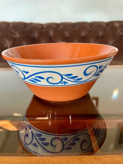 Hand Painted Large Terra Cotta Blue and White Bowl for Salad Pasta Fruits
