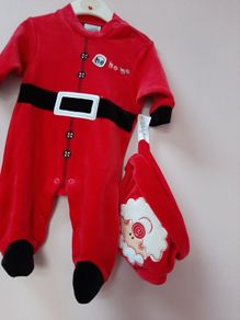 new baby santa suit with hat tag attached