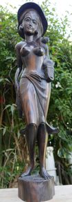 Vintage Sculpture -  Woman Wooden Carving -  Fine Art - Hand Carved Hard Woman Wood Sculpture - height 24,5"