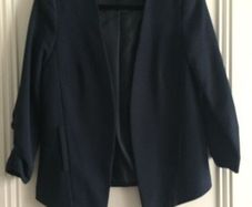 Navy ruched-sleeve blazer,: Size 8